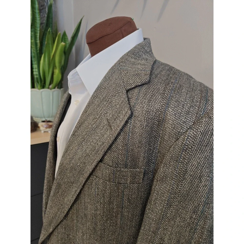 Haggar Mens Vintage Tweed Blazer Sports Coat 42R Gray Herringbone USA L704